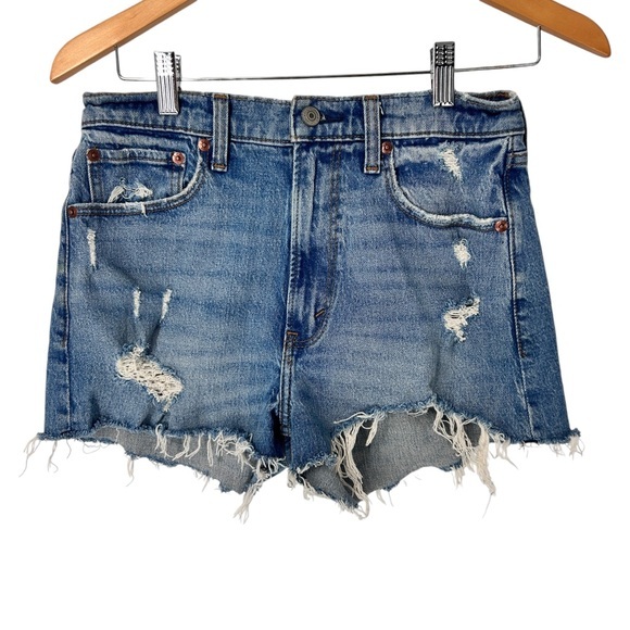 Abercrombie & Fitch High Rise Mom Short Distressed Blue Women’s Size 2 or 26 - Picture 4 of 7